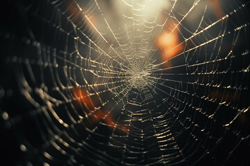 Wall Mural - spider web and the movement of spider, cinematic, photorealistic created with Generative Ai