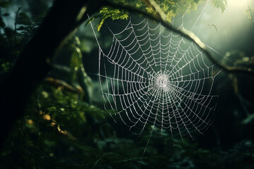 Wall Mural - spider web and the movement of spider, cinematic, photorealistic created with Generative Ai