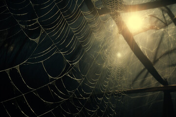 Wall Mural - spider web and the movement of spider, cinematic, photorealistic created with Generative Ai
