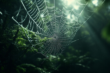 Wall Mural - spider web and the movement of spider, cinematic, photorealistic created with Generative Ai