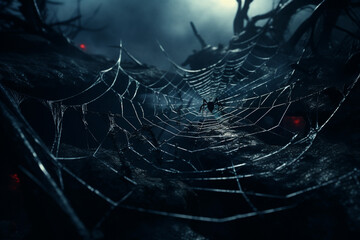Wall Mural - spider web and the movement of spider, cinematic, photorealistic created with Generative Ai
