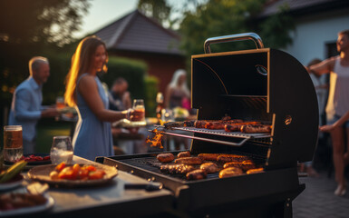 Wall Mural - A celebration of Labor Day, with friends enjoying a barbecue and good company. Generative Ai.