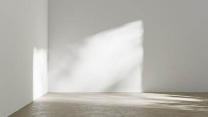 Leinwandbilder - Empty abstract studio room interior with sunlight and shadows, white empty plaster wall and blank concrete floor, place for design and advertisement and product placement, empty place room mock up