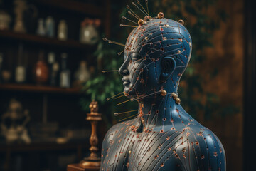 Poster - Traditional Chinese acupuncture, emphasizing the significance of holistic healthcare practices and the Concept of traditional medicine. Generative Ai.