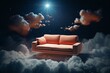3D depiction of weightless couch. Generative AI