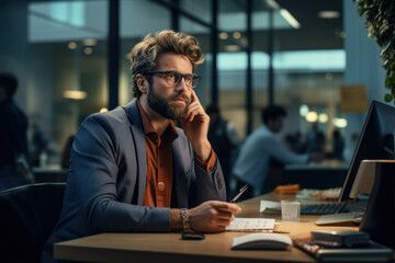 Poster - A collection agency employee making phone calls to debtors, embodying the Concept of debt collection. Generative Ai.