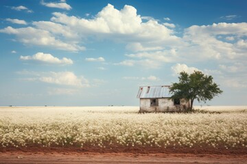 Rural landscape with farmer's cotton field