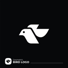 Minimalist Elegant Geometric Black White Bird Logo Design Icon Template