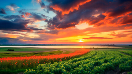 Wall Mural - beautiful sunset in the field