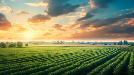 Wall Mural - beautiful sunset in the field