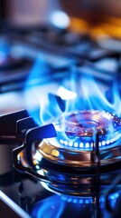 Canvas Print - A gas stove with blue flames, AI