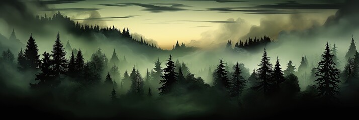 Wall Mural - sunrise in the spruce forest