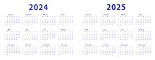 Calendar 2024, Calendar 2025 Week Start Sunday Corporate Design Planner Template. Vector Illustration.	