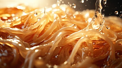 Wall Mural -  a close up of a bowl of noodles with a splash of water on top of the noodles and water droplets on the noodles.  generative ai