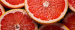 Fresh red grapefruit slices, with water drops over it, closeup macro detail. Generative AI