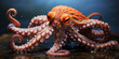 The octopus clutches a small, shiny pebble, its new found plaything