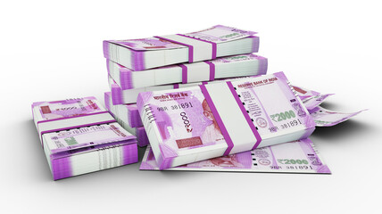 Wall Mural - 3D Stacks of 2000 Indian rupee notes isolated on transparent background