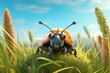 Cute Colorful and happy little woodland dor beetle on grass