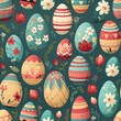 Vibrant and playful easter eggs pattern on a bright solid background, seamless and repeatable design