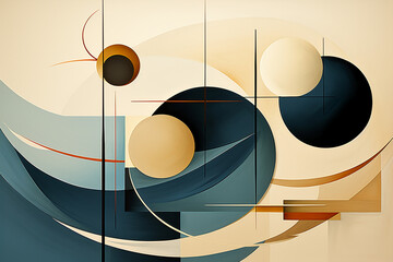 Wall Mural - Geometric abstract elements wall art illustration and artwork, in the style of dark beige and dark azure, organic shapes and curved lines, figurative simplicity, aerial view, abstract: non - represent