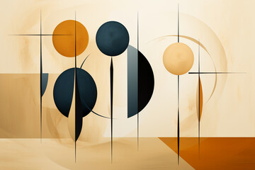 Wall Mural - Geometric abstract elements wall art illustration and artwork, in the style of dark beige and dark azure, organic shapes and curved lines, figurative simplicity, aerial view, abstract: non - represent