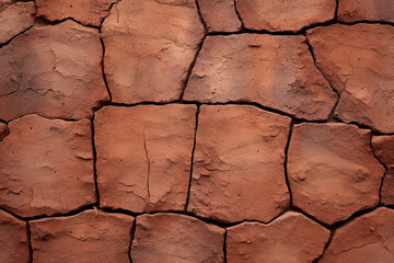 Canvas Print - Cracked terracotta clay close up, surface material texture