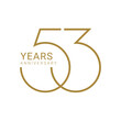 53rd, 53 Years Anniversary Logo, Golden Color, Vector Template Design element for birthday, invitation, wedding, jubilee and greeting card illustration.
