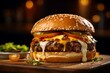 Delicious burger with beef, gooey cheese, zesty sauce, and fresh ingredients. Generative AI
