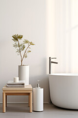 Wall Mural - Stylish bathroom interior, and elegant personal accessories. Home decor. Interior design, minimalism, calm tone