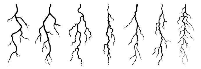 Wall Mural - Vector lightning silhouettes set. Elements for thunderstorm. vector illustration.