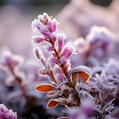 Sticker - Macro shot of snow-covered heather