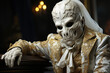 Skull Masked Figure in Golden Embroidered Jacket with Wedding Veil