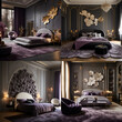 Bedroom neoclassic gray purple colors AI 