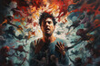 © Charith Jeewantha - A man overwhelmed by anxiety surrounded by a large crowd concept art | Mental health abstract art concept | Mental health overwhelmed by anxiety