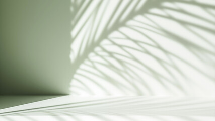 Poster - Green mint wall with shadow of palm leaf on it background. High quality photo