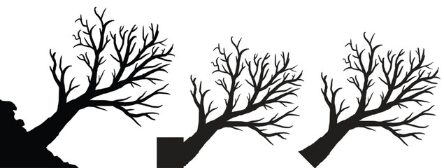 silhouette of dead tree vector illustration. silhouette of trees and branches without leaves. bare t