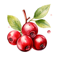 Cranberry, Fruits, watercolor illustrations