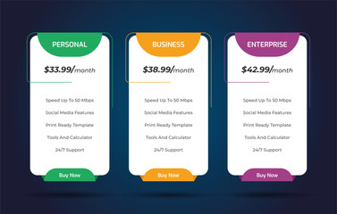 Wall Mural - Web pricing table design for business, Pricing table design, Table price comparison, Vector illustration