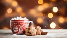 Ginger Bread Man In A Cup Of Hot Chocolate Drink,  Christmas Food Art