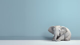 Fototapeta Dziecięca - little elephant lying on the bed flat colored background. Image of a cute, minimalist watercolor style. Generative ai