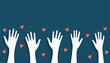 papercut volunteers group raising hand up with love heart