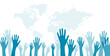 global volunteer solidarity hands up banner with earth map