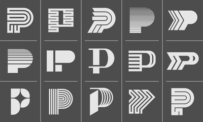 Technology line logo P letter design set