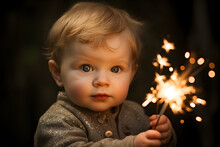 Portrait Of A Cute Baby With A Sparkler