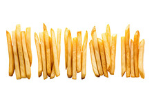 French Fries In A Row On White Background