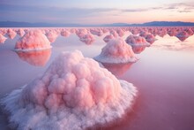 Salt Encrusted Salt Stones In Pink Water In The Salt Flat Generative Ai