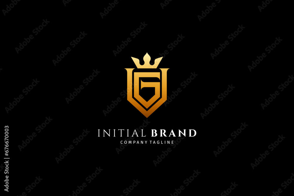 initial GV monogram letter logo luxury shield design with gold crown ...