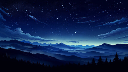 Wall Mural - Fantastic Pixel Art Night Starry Sky