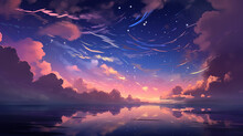 Beautiful Pixel Art Star Sky At Sunset Time