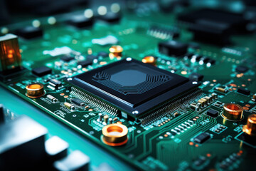 motherboard of a computer or other electronic equipment. close-up. powerful multi-core processor.